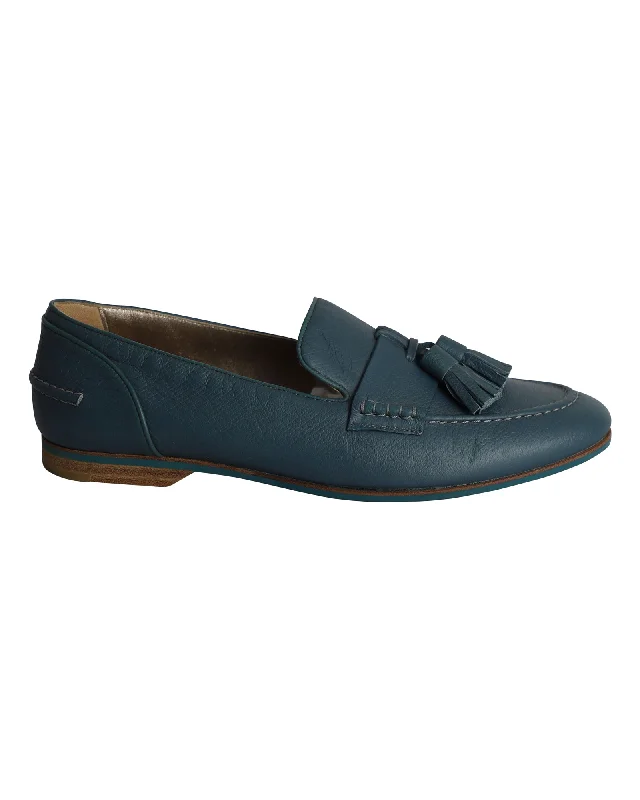 Lanvin Tassel Loafers in Blue Leather Art Deco - Inspired Shoe Look  