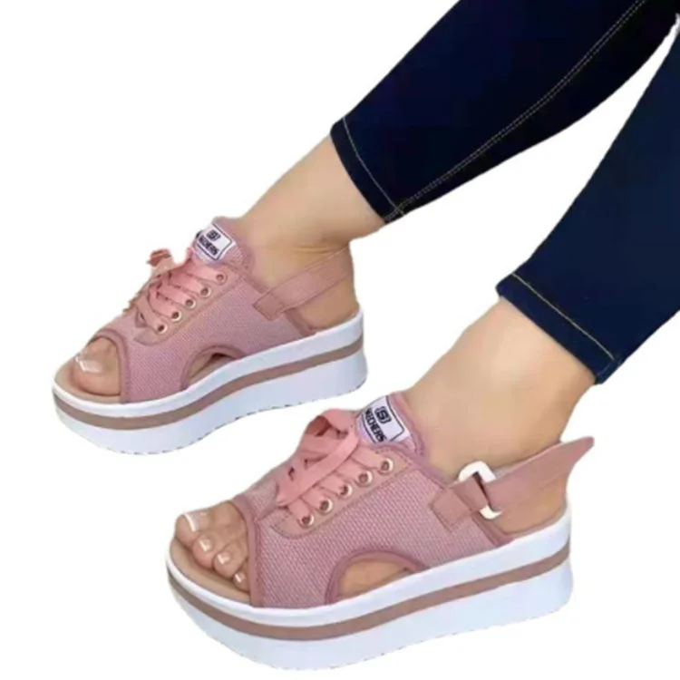 Large sandals women's canvas flat sandals thick bottom strap slippers Ivy League Loafer Look 