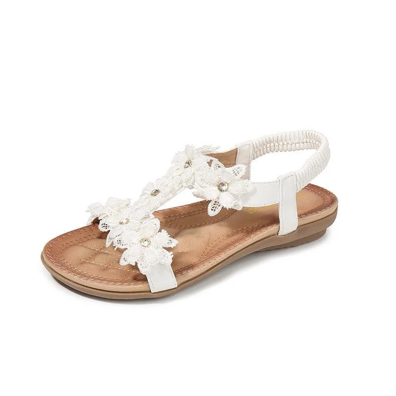 Women's Sandals - T-Shaped Flower - Beach Sandals Lightweight Tennis Sneaker Look  