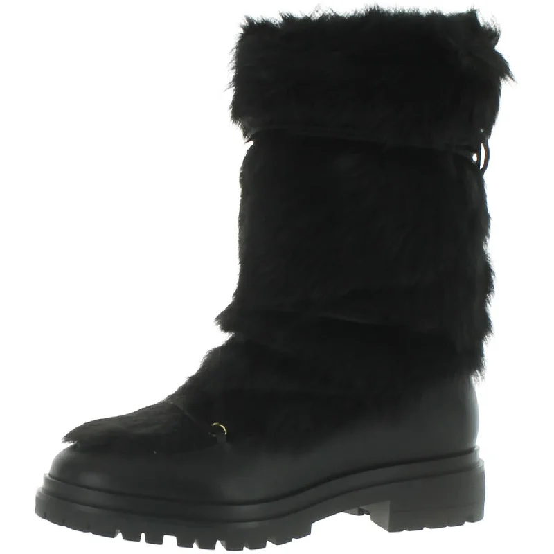 Lauren Ralph Lauren Womens Celia Leather Warm Mid-Calf Boots Upcycled Shoe Look  