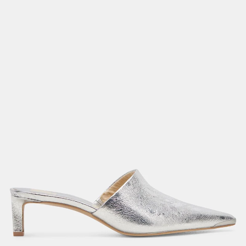 Lexy Heels Silver Distressed Leather Edwardian Shoe Look  