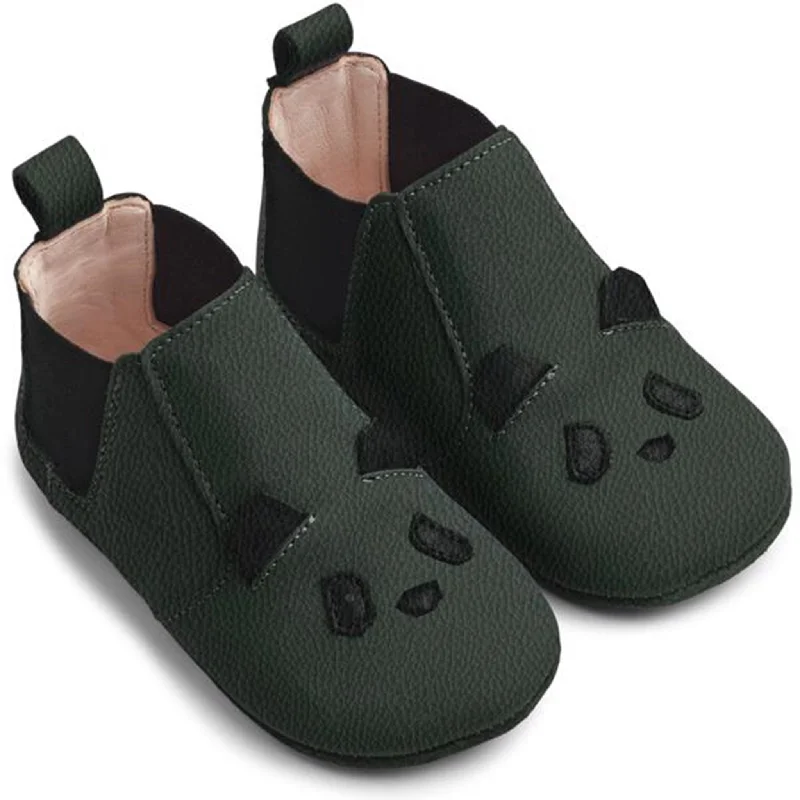 Liewood Edith Leather Slippers Panda Hunter Green Monochromatic Shoe Look  