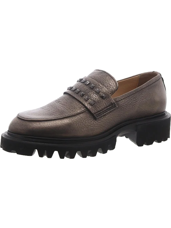 Lola Womens Faux Leather Studded Loafers British Gentleman Oxford Style  