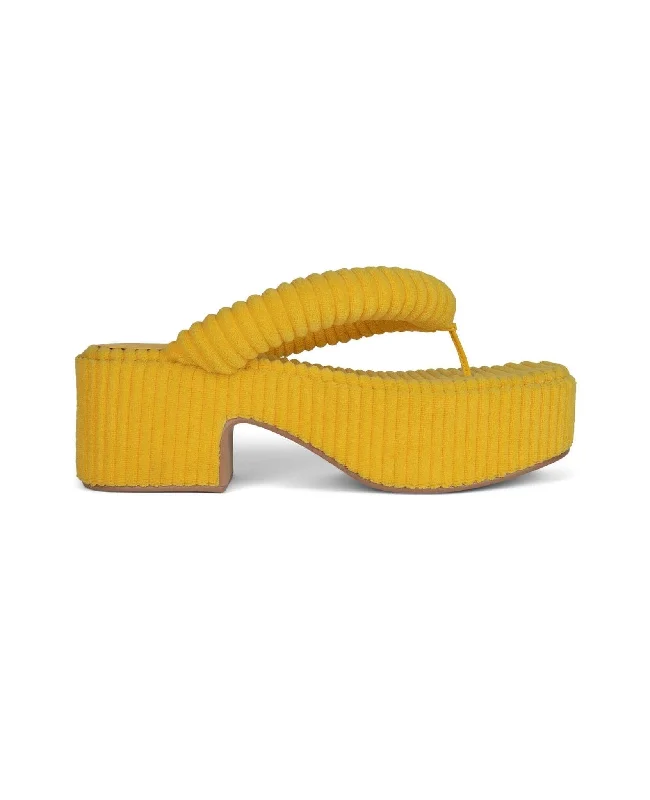 Jeffrey Campbell Luau-2 in Yellow Stripe Terry Cloth Victorian - Era Boot Style  