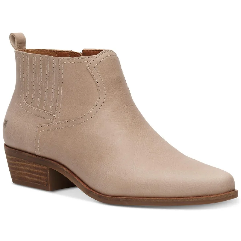 Lucky Brand Womens Hikalli Leather Stacked Heel Ankle Boots Distressed Leather Shoe Style  