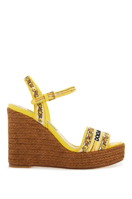 DOLCE & GABBANA maiolica embroidered wedge sandals Edwardian Shoe Look  