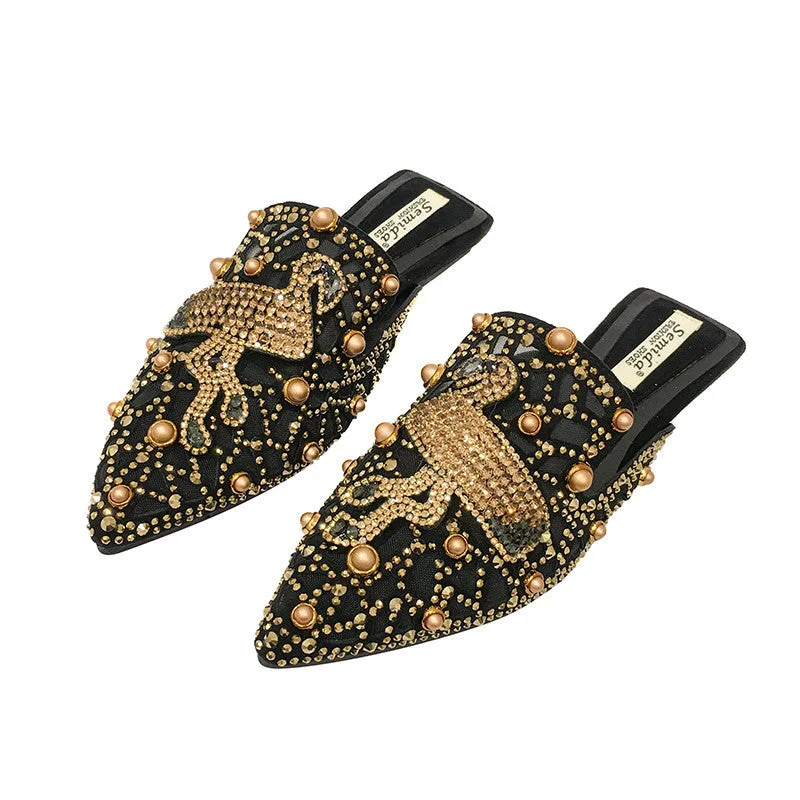 Mesh Ladies Slippers Women's New Summer Pointed Fla Sandals Low-heeled Muller Slippers Women Casual Shoes Brogue Oxford Aesthetic 