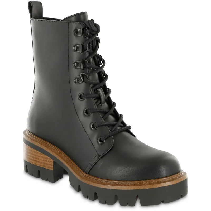 Mia Womens Isaiah Faux Leather Heeled Combat & Lace-Up Boots Combat - Inspired Military Boot Look  