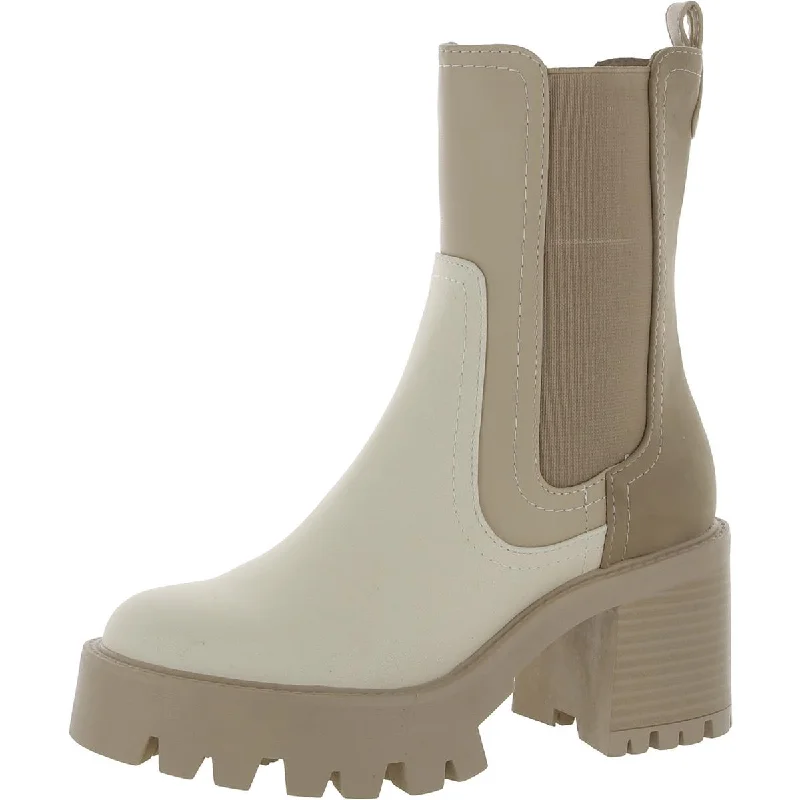 Mia Womens Remi Faux Leather Block Heel Mid-Calf Boots Suede Desert Boot 