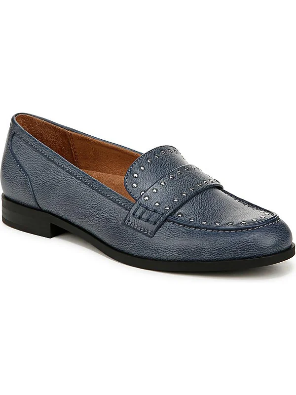 Milo-Stud Womens Faux Leather Block Heel Loafers Buckle -
