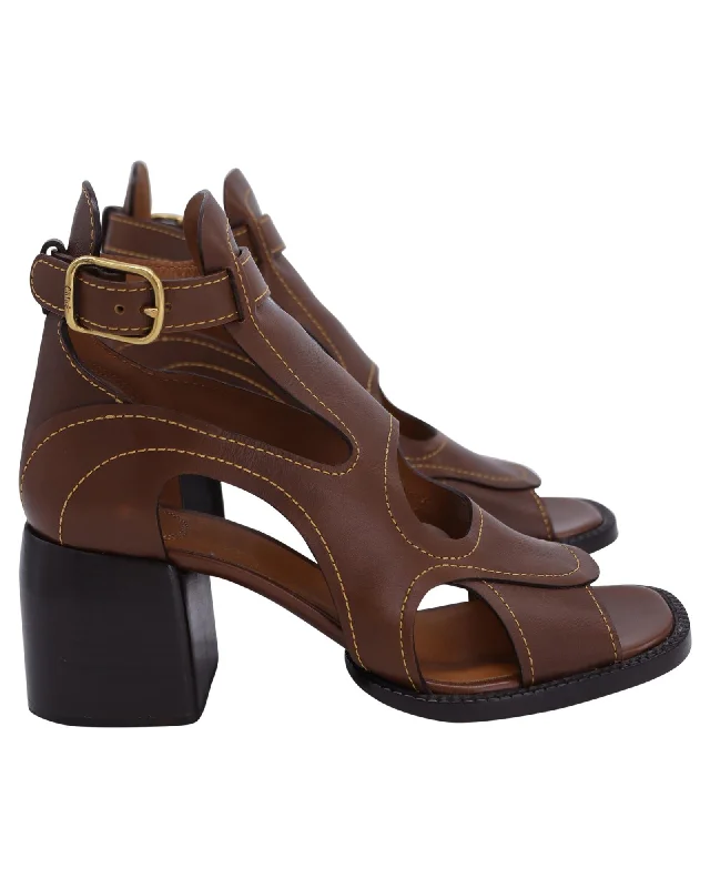 Brown Leather Cut-Out Gladiator Sandals by Chloe Patchwork Shoe Aesthetic  