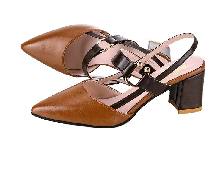 New Design Fashion Women Sandals Pumps Summer Shoes Chunky High Heel Comfortable British Style Classic Office Lady Wholesale Tailored Oxford Style 