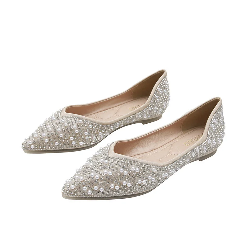 New Shallow Rhinestone Flat Low Heels for Ladies and Women Wrap-toe Pearls Elegant Sandal Shoes Art Deco - Inspired Shoe Look New Shallow Rhinestone Flat Low Heels for Ladies and Women Wrap-toe Pearls Elegant Sandal Shoes Art Deco - Inspired Shoe Look