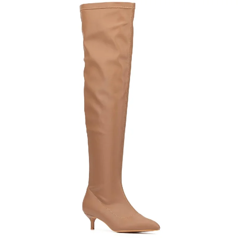 New York & Company Womens Ilana Faux Leather Kitten Heel Over-The-Knee Boots Hemp - Material Shoe Style  