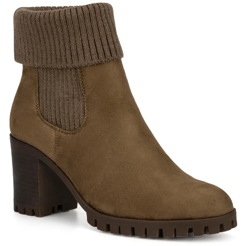 New York & Company Womens PRESLEY BOOTIE Faux Leather Lugged Sole Booties Open - Lacing Derby Look  