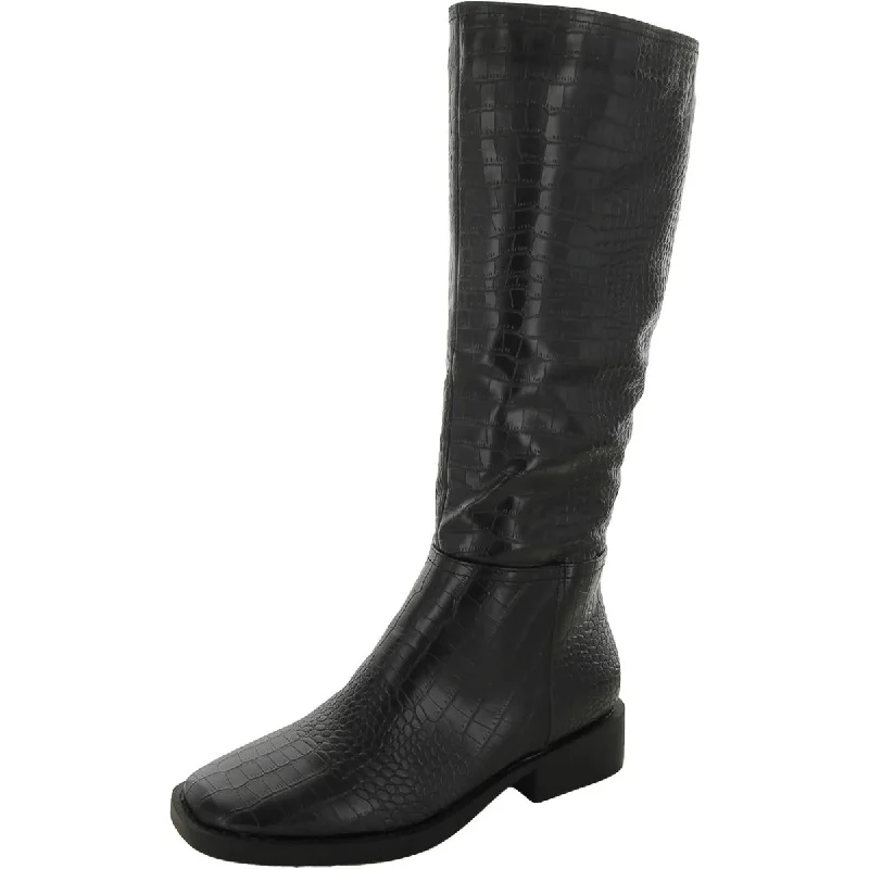Olivia Miller Womens Faux Leather Animal Print Knee-High Boots Quilted Shoe Design  