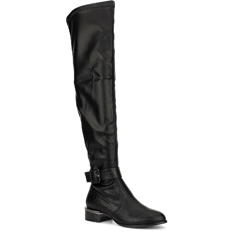 Olivia Miller Womens  OMRA 8110 Faux Leather Round toe Thigh-High Boots Skateboarding Sneaker Style  