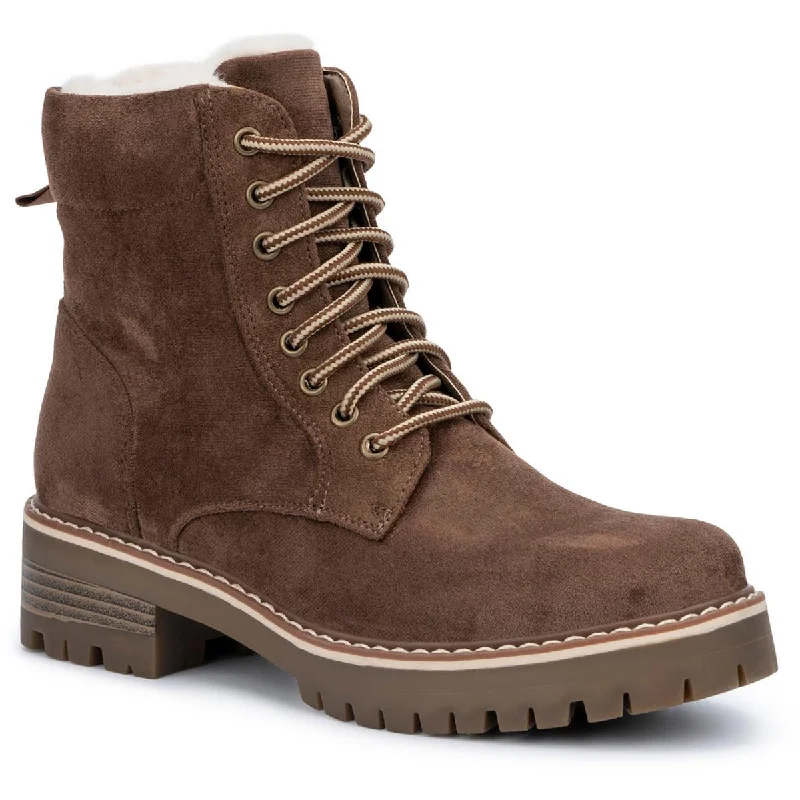 Olivia Miller Womens Omra Faux Suede Ankle Combat & Lace-Up Boots Patchwork Shoe Aesthetic  