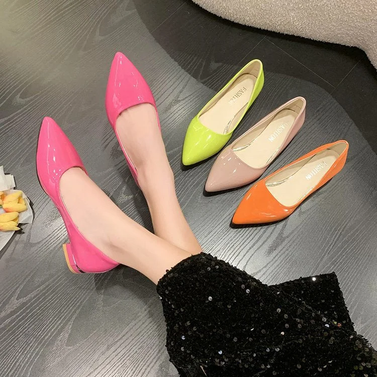 PDEP 2023 pointed toe work office shallow single candy color shining low heels shoes women Memory - Foam Slipper Look PDEP 2023 pointed toe work office shallow single candy color shining low heels shoes women Memory - Foam Slipper Look