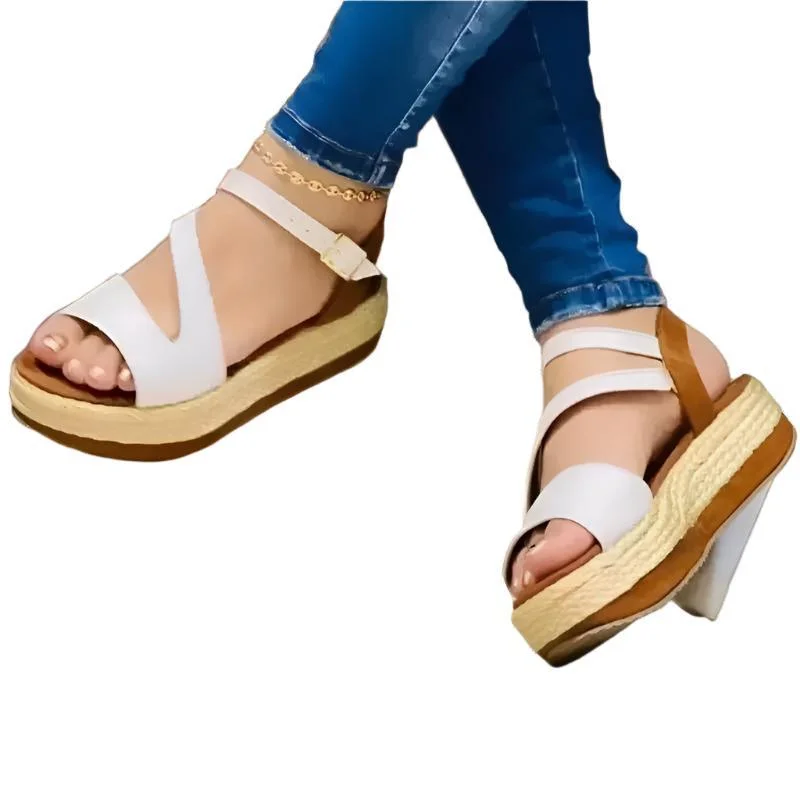 Women's Hollow Buckle Platform Sandals Dressy Chelsea Boot Style 