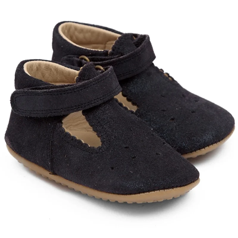 Pom Pom Indoor Shoe Ballerina T-Bar Blue Glitter Victorian - Era Boot Style  