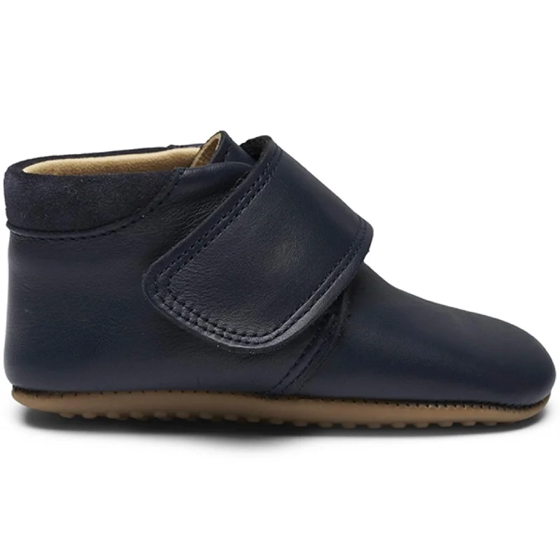 Pom Pom Indoor Shoe Velcro Navy Elastic - Sided Chelsea Look  