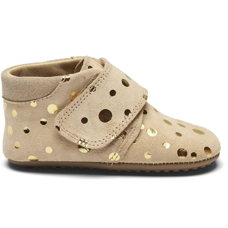 Pom Pom Indoor Shoes Beige/Gold Dots British Gentleman Oxford Style  