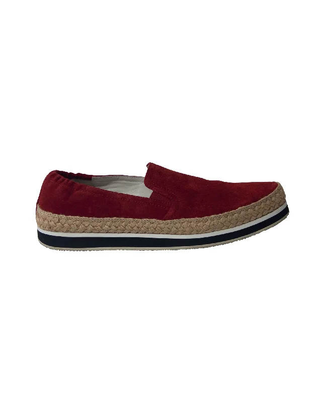 Prada Espadrille Sneakers in Red Suede Ankle - High Military Boot Style  