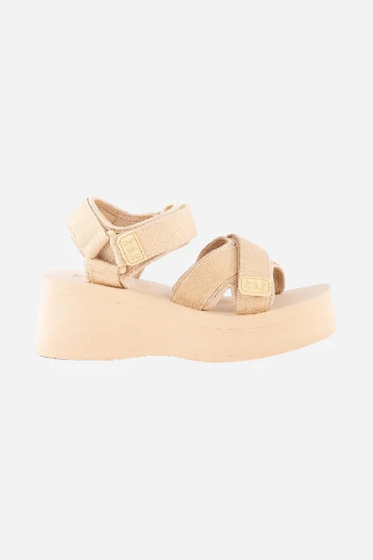 Seychelles Serenade Nylon Platform Sandals in Beige Desert Boot Utility Style  