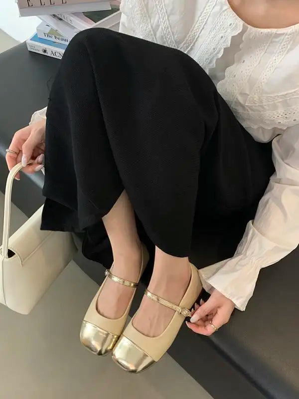 Shallow Mouth Shoes Woman Comfortable And Elegant Female Footwear Autumn Summer Dress Fall Mary Janes Flat Shoes Woman Flats Aut Striped Shoe Style  