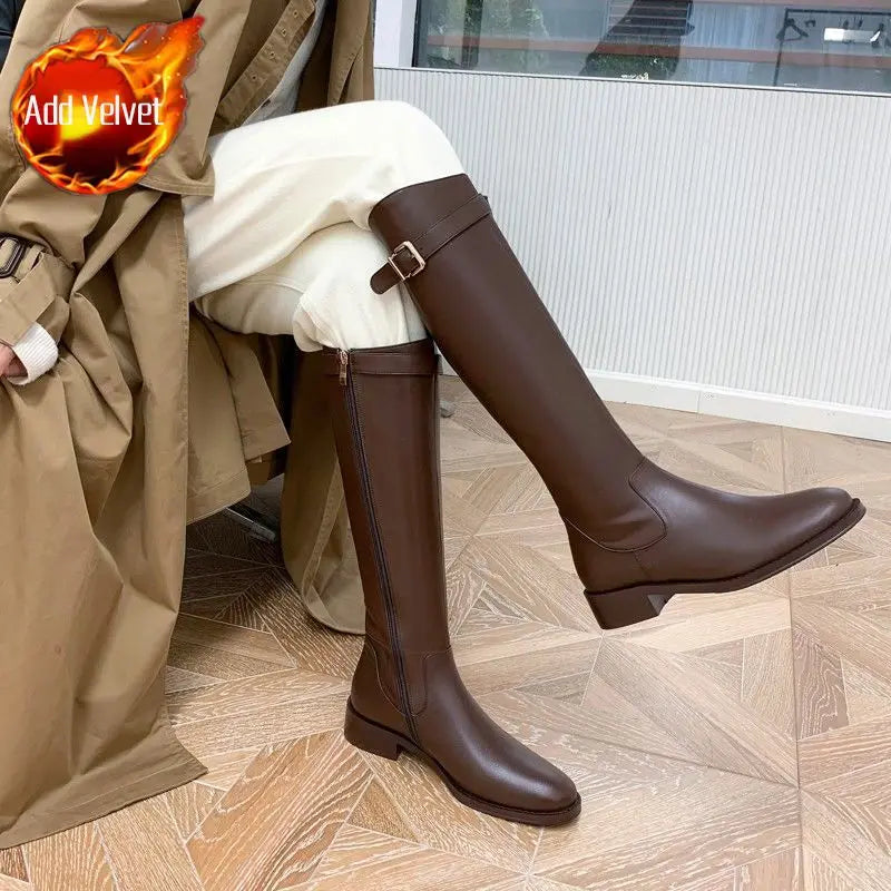 Shoes for Woman Winter Knee High Shaft Footwear Leather Women's Boots Pointed Toe Long Brown Comfortable and Elegant Hot Quality Smart - Shoe Functionality Style Shoes for Woman Winter Knee High Shaft Footwear Leather Women's Boots Pointed Toe Long Brown Comfortable and Elegant Hot Quality Smart - Shoe Functionality Style