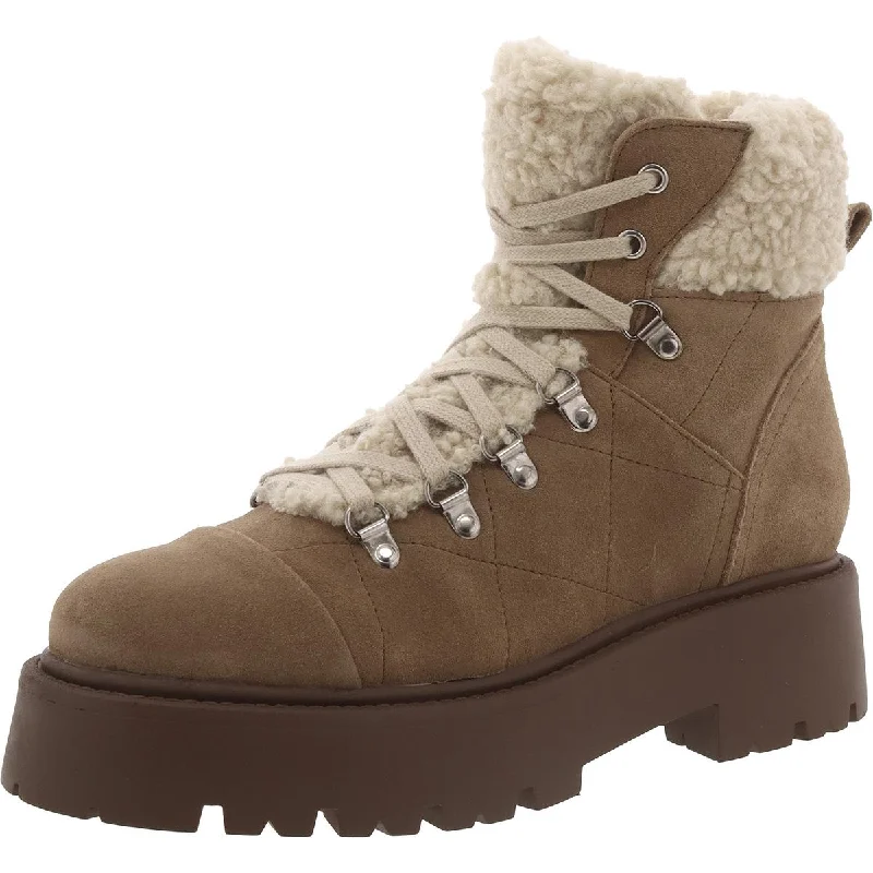 Steve Madden Womens Reyen Faux Suede Block Heel Shearling Boots Performance Running Sneaker Look  