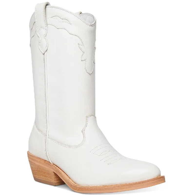 Steve Madden Womens Laredo Embroidered Leather Cowboy, Western Boots Comfortable Derby Style  