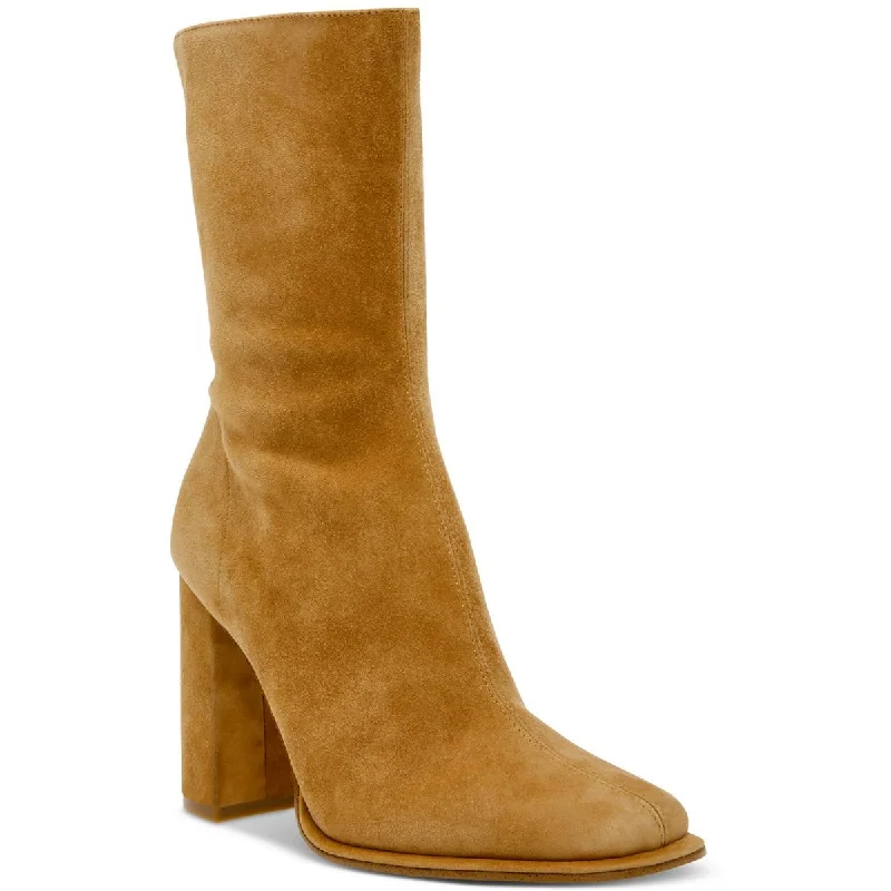 Steve Madden Womens Lockwood Suede Square Toe Mid-Calf Boots Embroidered Cowboy Boot Design  