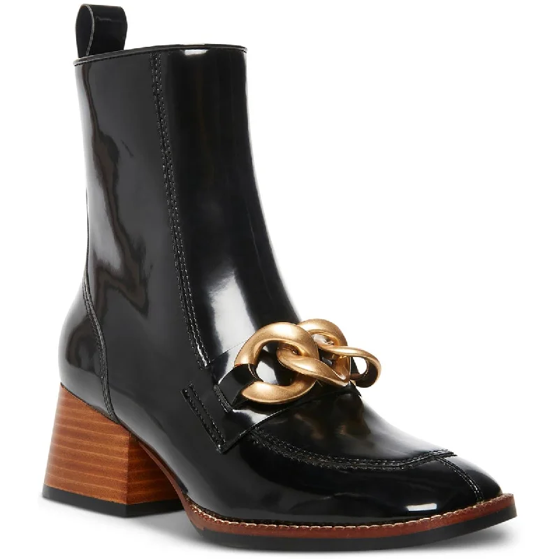 Steve Madden Womens Loreen Patent Square Toe Ankle Boots Artisan - Crafted Loafer Style  