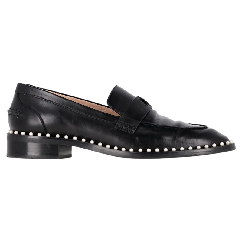 Stuart Weitzman Pearl Studded Loafers in Black Leather Business Monk Strap Style  