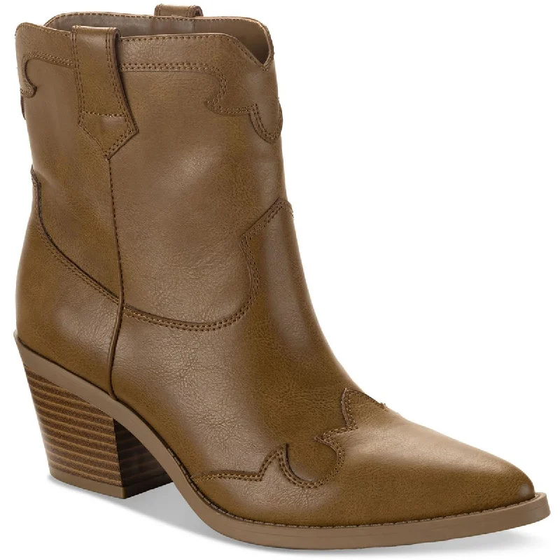 Sun + Stone Womens Brennaa Faux Leather Pointed Toe Cowboy, Western Boots Leather Driving Shoe Style  