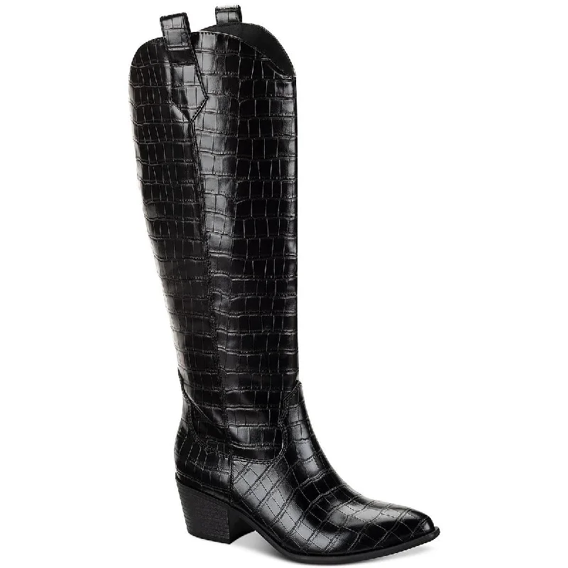 Sun + Stone Womens Dollyy Croc Texture Block Heel Knee-High Boots Artisan - Crafted Loafer Style  