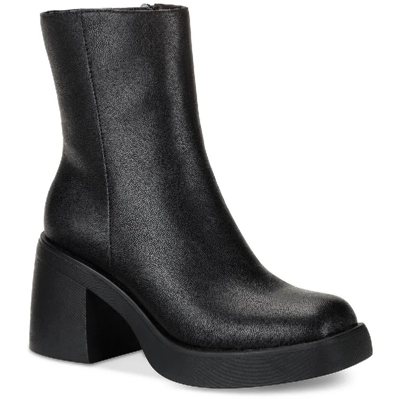 Sun + Stone Womens TIANNA Faux Leather Zipper Mid-Calf Boots Aesthetic  