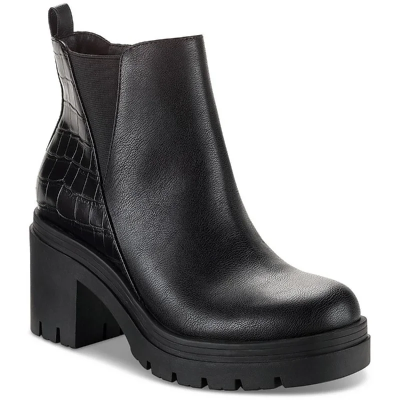 Sun + Stone Womens VERONIKAA Faux Leather Block Heel Ankle Boots Upcycled Shoe Look  