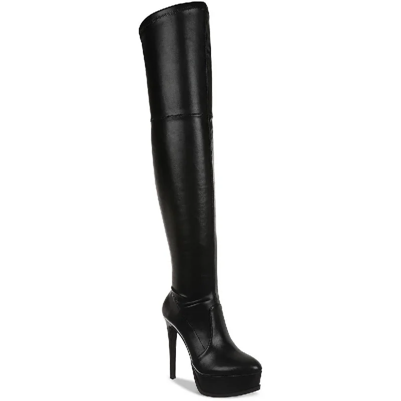 Thalia Sodi Womens  SILENA Faux Leather Platform Over-The-Knee Boots Blue Coast Loafer Aesthetic 