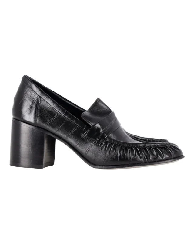 The Row Pleated Loafer Pumps in Black Leather Waterproof Hiking Boot Design  