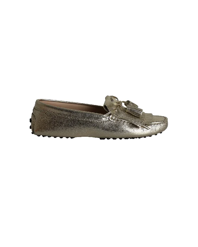 Tod's Fringed Loafers in Gold Leather Two - Tone Shoe Design  