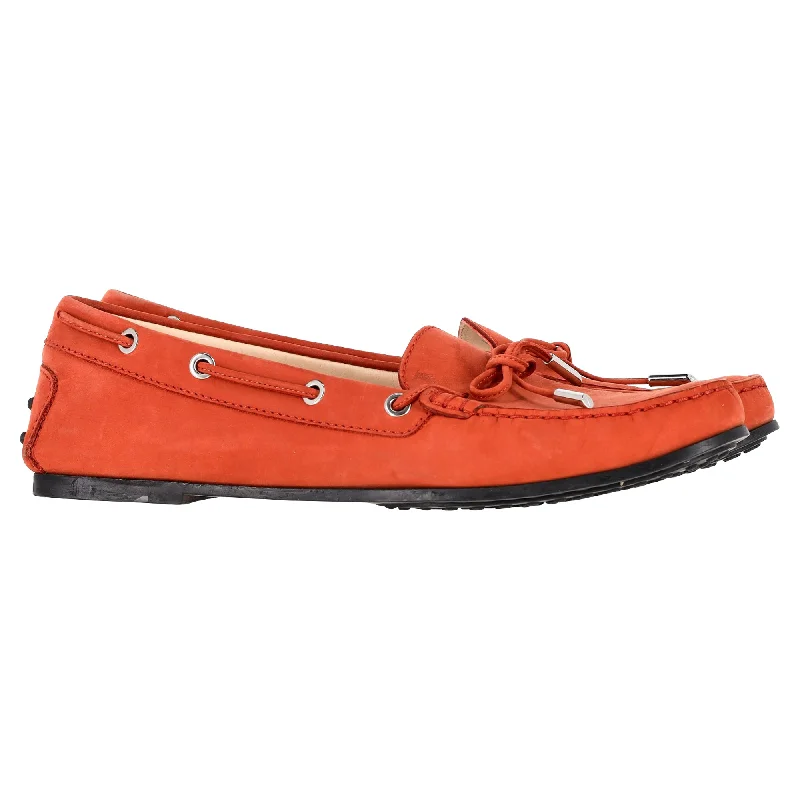 Tod's Gommino Bow Loafers Orange Suede Retro Basketball Sneaker Design  