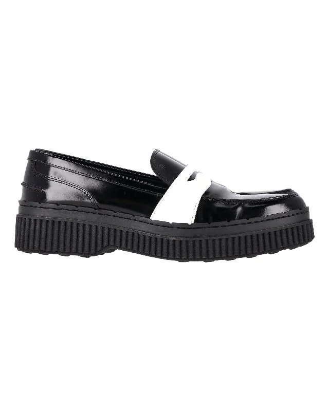 Tod's Platform Penny Loafers in Black Leather Lightweight Tennis Sneaker Look  