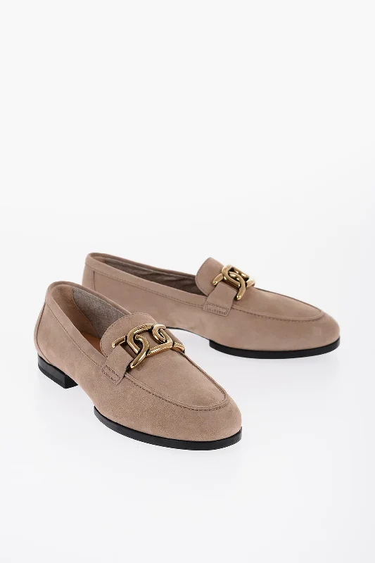 Tod's Suede Loafers With Golden Detail Quilted Shoe Design  