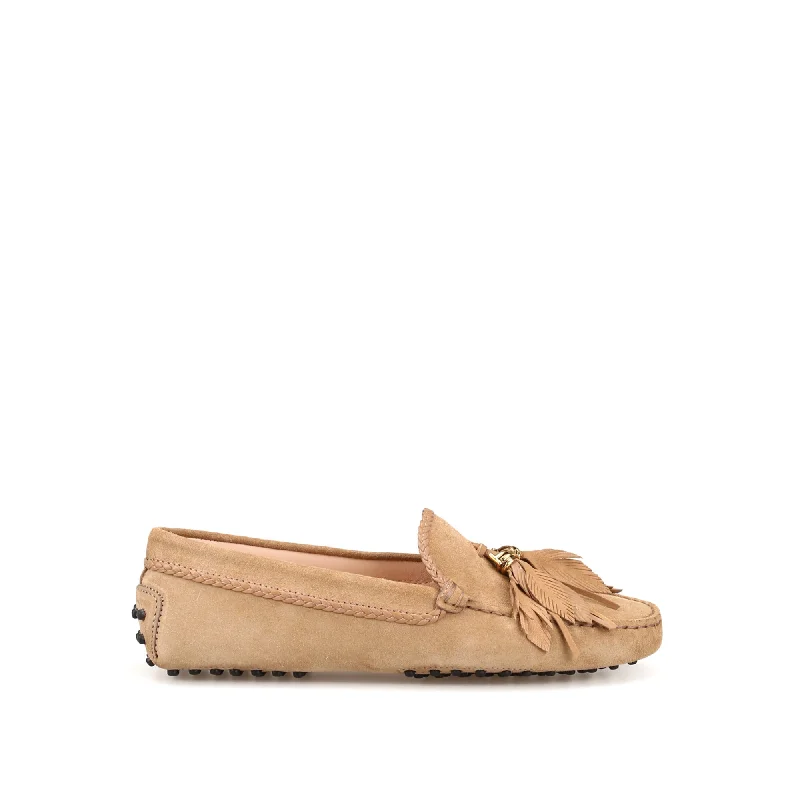 Tod's Tassel Design Suede Loafers Tassel Driving Shoe Look 