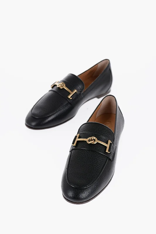 Tod's Textured Leather Bit Loafers With Golde-Effect Detail Metallic Trim Shoe Design  
