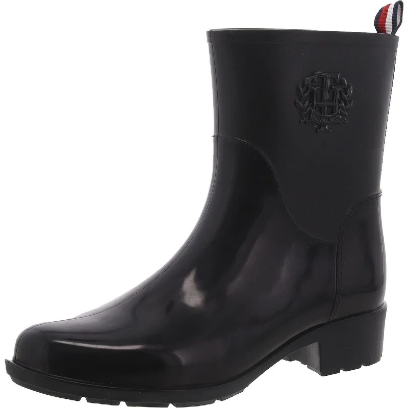 Tommy Hilfiger Womens Kraig Block Heel Almond Toe Rain Boots Loose - Fit Slipper Style  