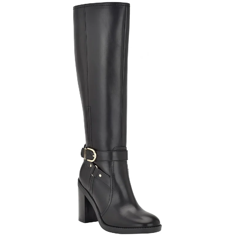 Tommy Hilfiger Womens Opahle  Faux Leahter Zipper Knee-High Boots Comfortable Derby Style  